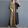 Summer Cotton and Linen Printed Contrasting Dress, Women's Casual Dress