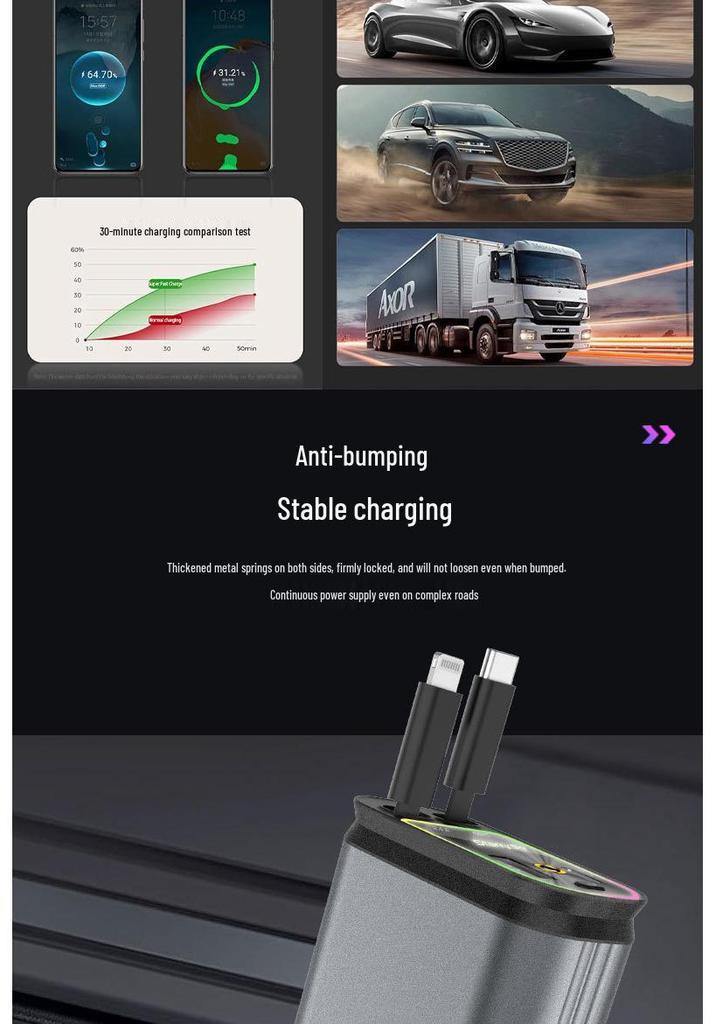 Retractable Four-in-One Car Charger with Starry Sky Light & Alloy Finish for Apple & Huawei