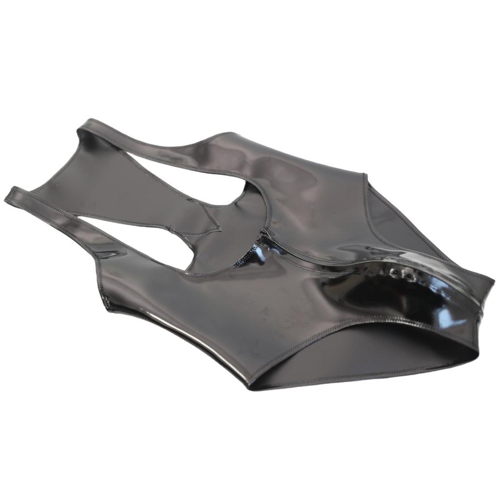 Sexy Men High Cut Muscle Bodysuit Zipper Crotch U Convex Pouch Bandage Sexy Tights Vest Tops Pu Shiny Stage Elastic Leotard