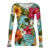 Damen Lässiges Mode-Oberteil mit Rundhalsausschnitt, Hawaiianischem Print und Langen Rippbündchen