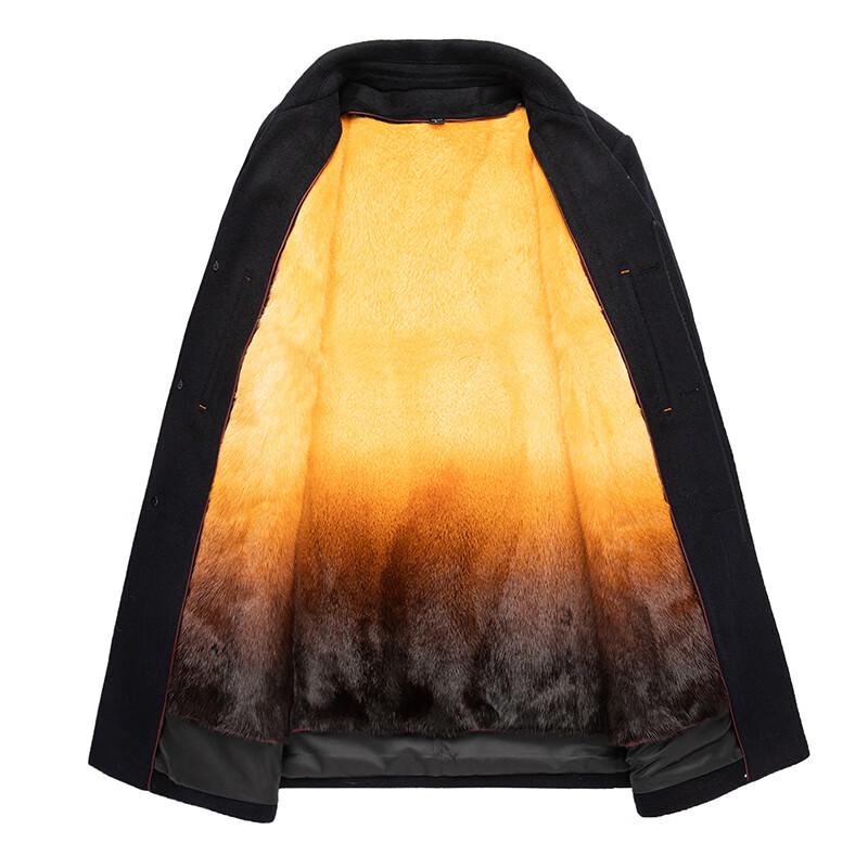 Men's Winter Wool Blend Overcoat with Removable Rabbit Fur Lining