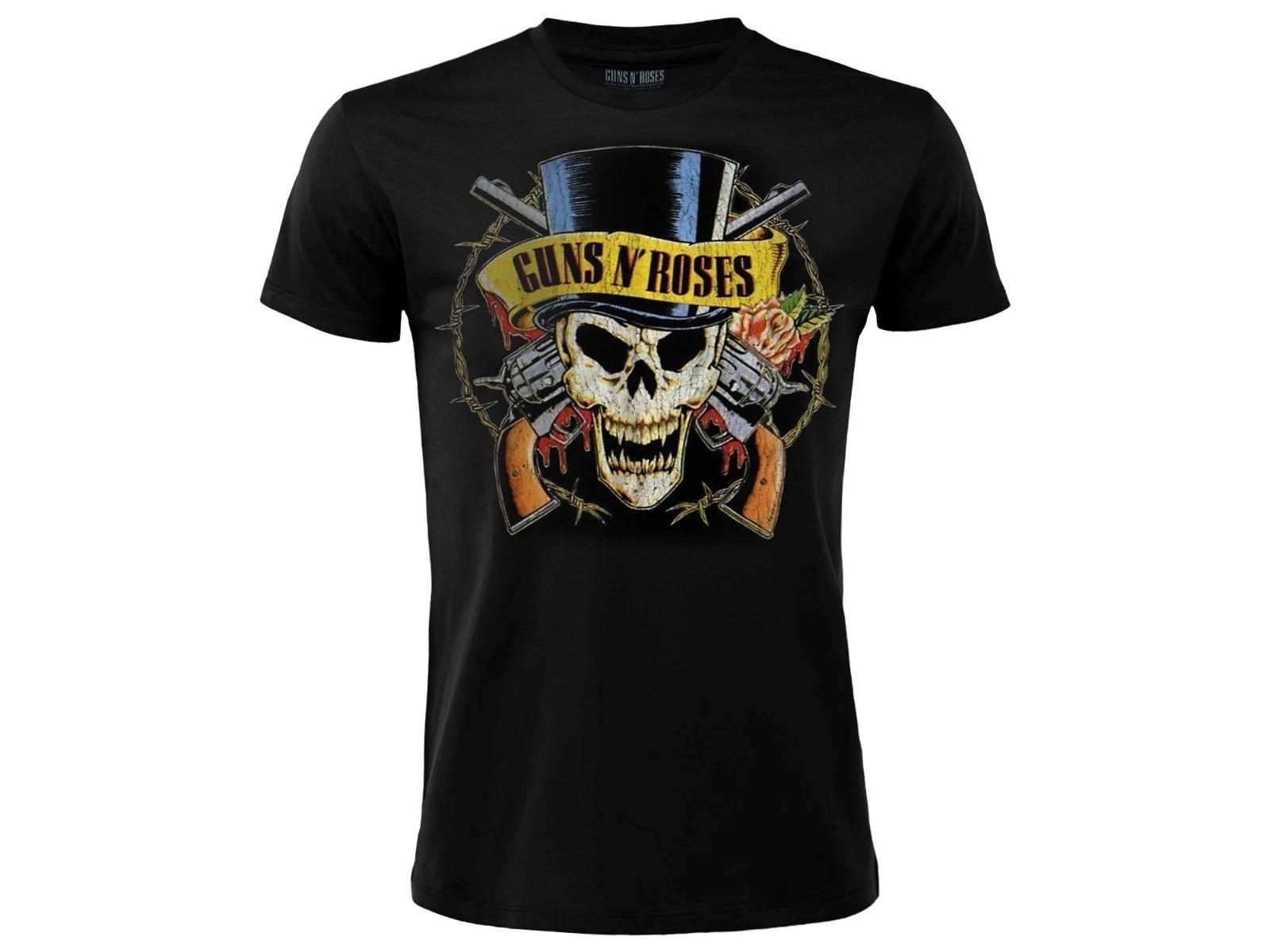 Guns N  Roses Official Skull T-Shirt Jersey Original Black Rock T-Shirt- L