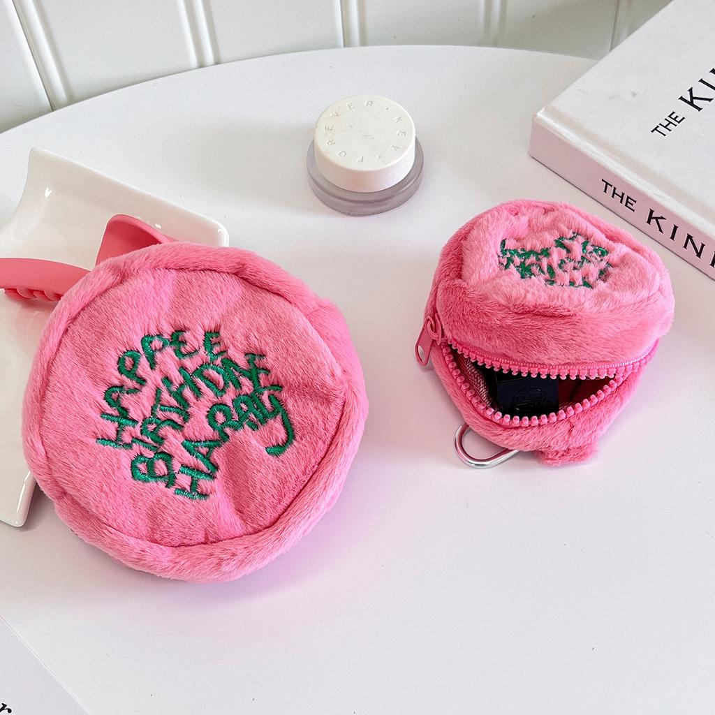 Cute Plush Cosmetic Bag Portable Letter Embroidered Coin Purse Hanging Bag Perfect Lipstick Envelope ID Bag For Traveling