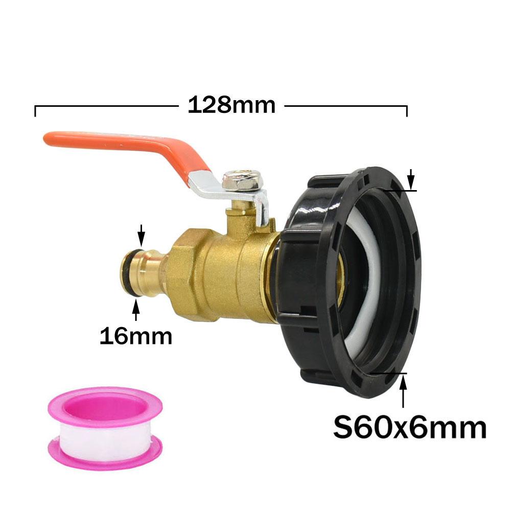 IBC Tank Adapter Valve S60 x 16mm Nipple Tap Quick Connect Brass Metal Watering Pipe Fitting For 1000L Outdoor Rainwater Bucket