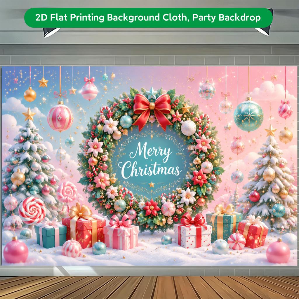 1Pcs Christmas Gifts And Wreath Decoration Background Winter Backdrop For Photo Studio Photo Booth Party