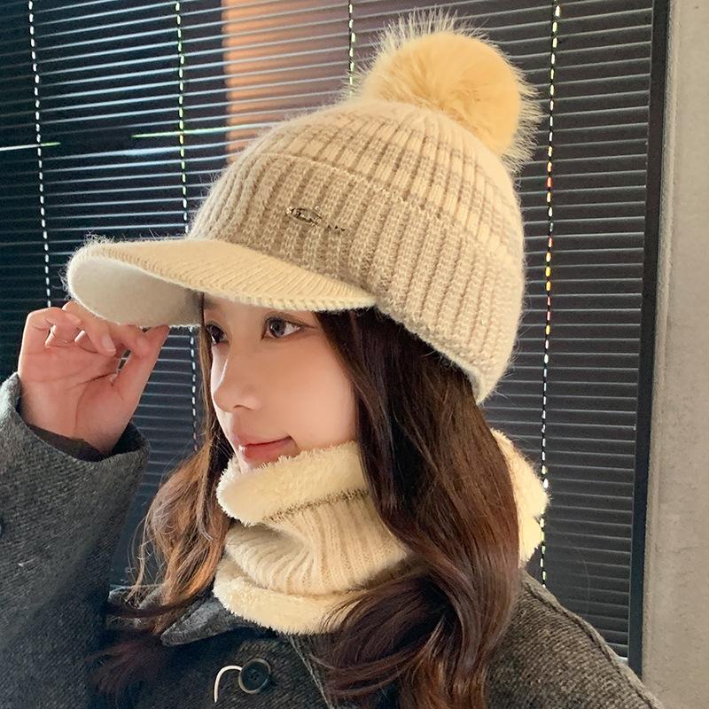 

Hat Women s Winter Warm Plush Wool Hat Cycling Cold Protection Ear Protection Duck Tongue Knitted Hat single hat бежевый