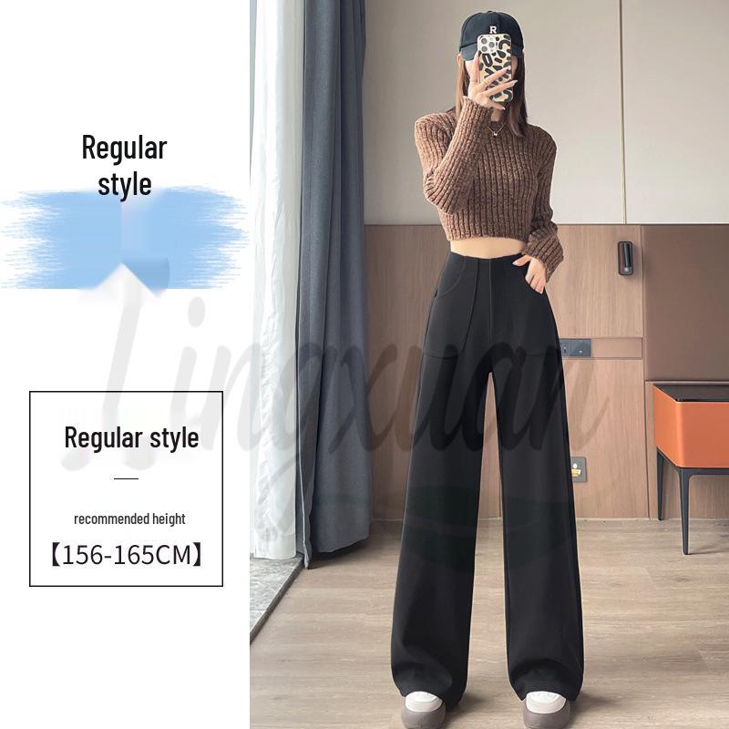 2026 Autumn/Winter Women's High-Waist Woolen Wide-Leg Floor-Length Pants