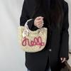 Moon Shaped Woven Underarm Bag Ribbon Handbag Elegant Beach Straw Bag  Summer