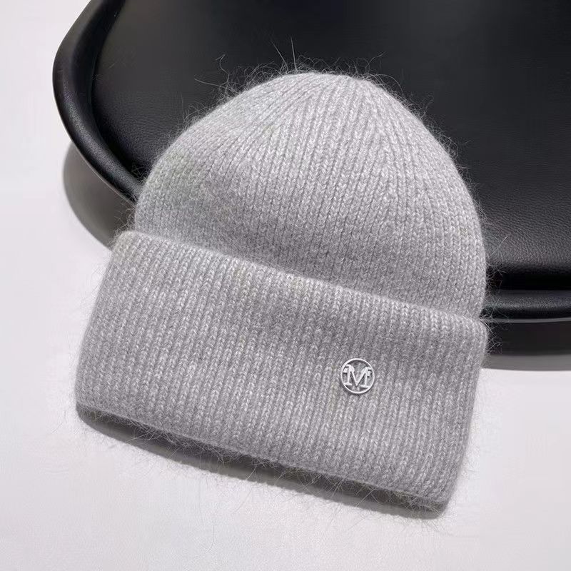 Mode Neue Angora Strick Wintermütze für Damen Kaninchenfell Flauschige Gestrickte Mützen Mütze Damen Weich Warm SKI Skullies Mützen