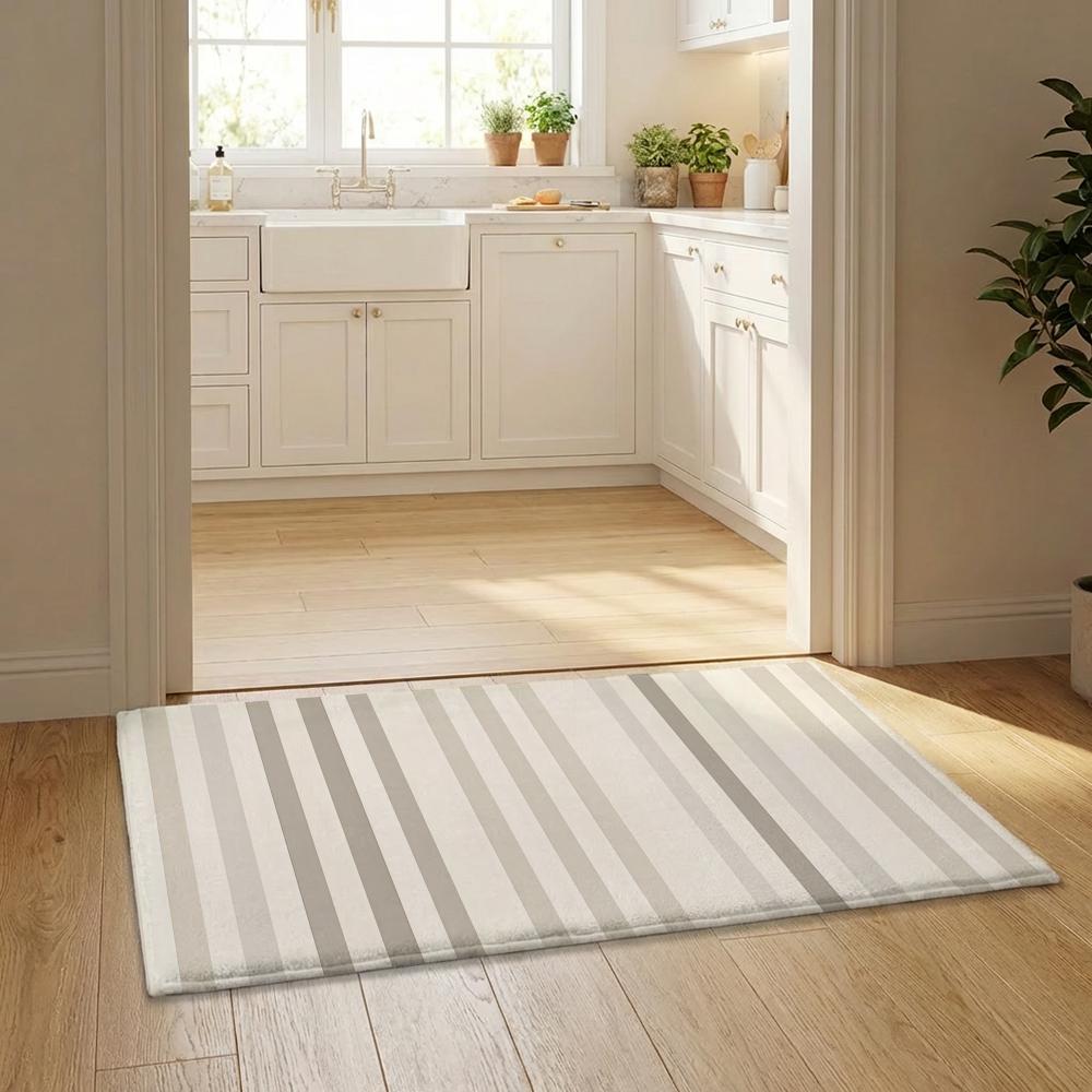 Colorful Striped Pattern Floor Mat Flannel Door Mat Non-Slip Bedroom Living Room Home Decor