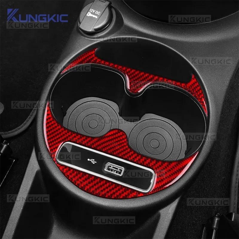 Real Soft Carbon Fiber Sticker Cup Holder Trim For Fiat 500/Abarth 595/695 2016 2017 2018      2024 LHD RHD
