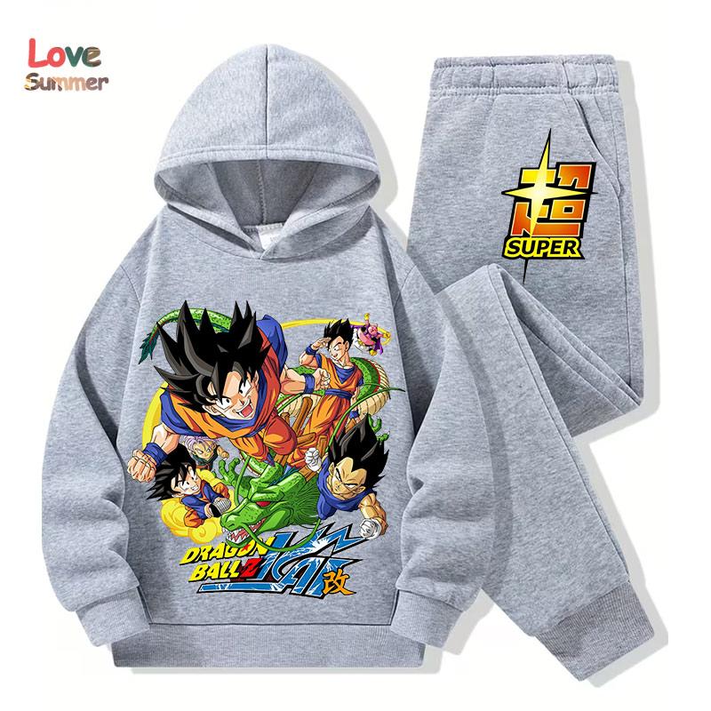 Anime Hoodie Pant 2pcs3-14 Years Kids Tracksuit DragonBall Clothes Goku Hoodie Boys Girls Sporty Suit Ideal Daily Outdoor Wear