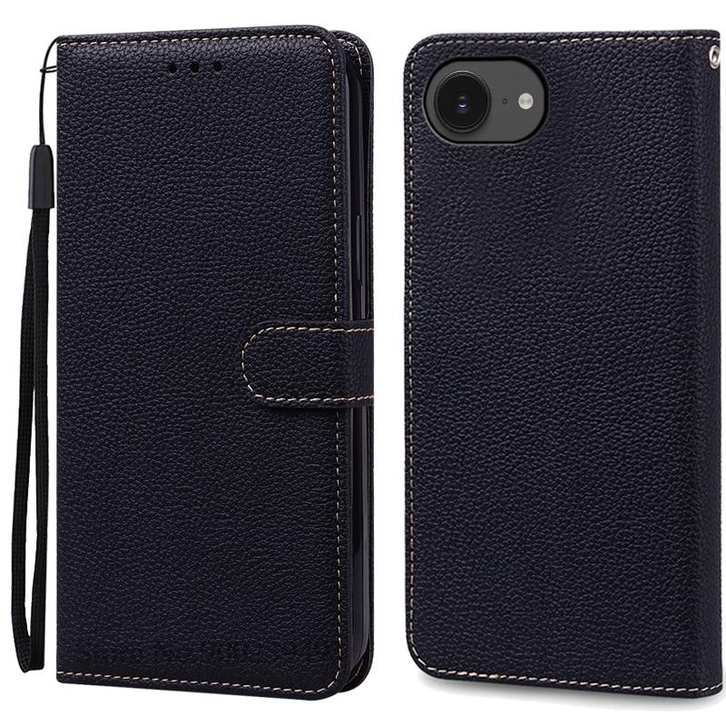 

Для iPhone 16e чехол кожаный флип-кошелек чехол для iPhone 16E чехол подставка книжка Fundas для iPhone 16e 16 e 2025 чехол для телефона Coque For iPhone 16E чёрный