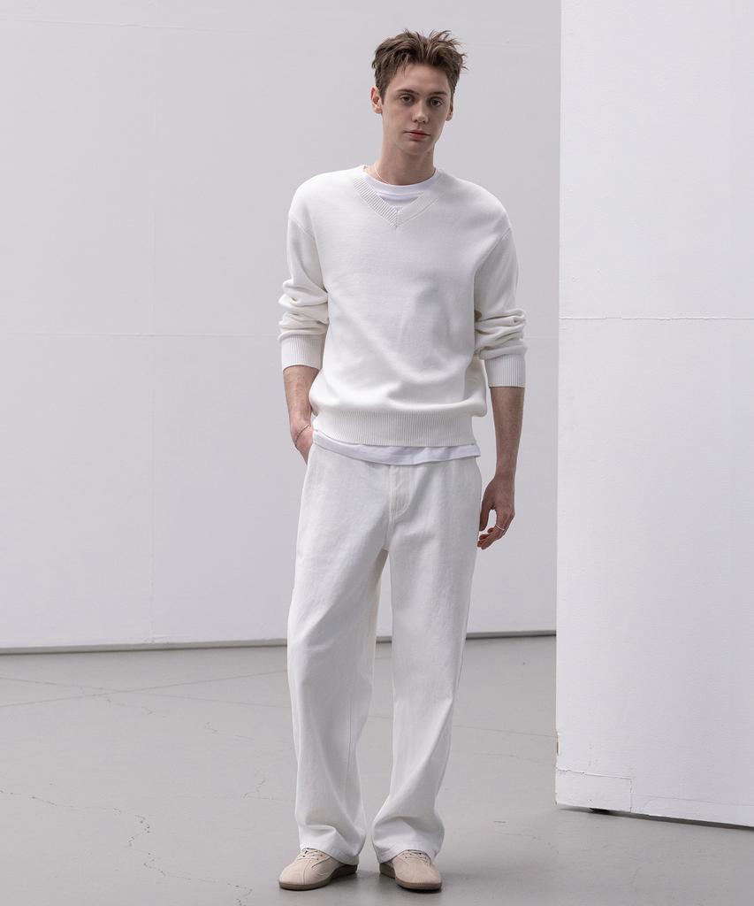 Dekkoloso Soft Cotton V-Neck Knit [White]