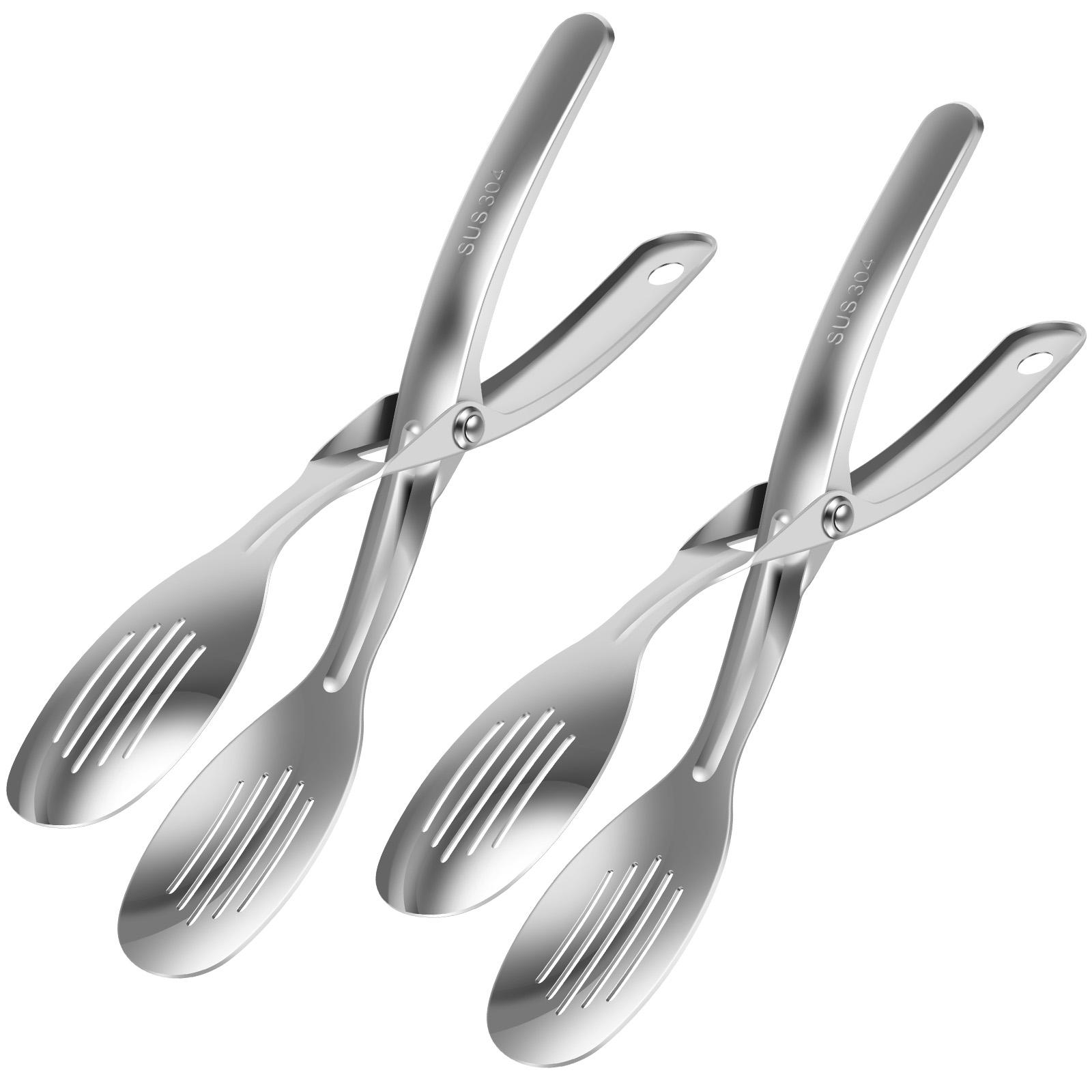 2Pcs Stainless Steel Kitchen Cooking Tong BBQ Tong Heat Resistant Burger Flipping Tong Tossing Salad Tong Toaster Bread Tong