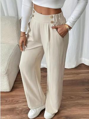2025 Women's High Waist Button Loose Straight Leg Pants