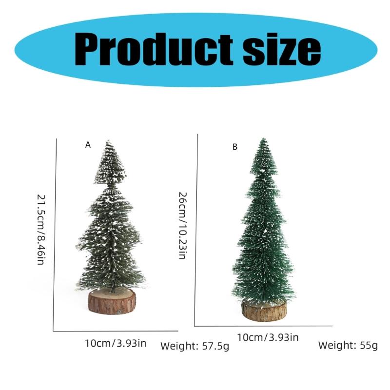 Realistic Miniature Christmas Tree Wood Base Desktop Christmas Tree Ensembles with Realistic Snowy Appearance