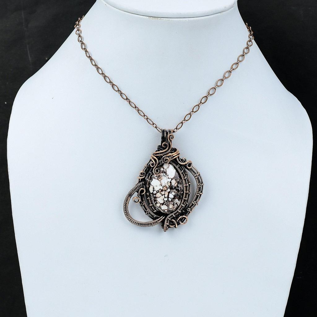 Pandantiv cal sălbatic cu magnezit, sârmă de cupru înfășurată, pandantiv lucrat manual, bijuterii de designer, pandantiv cu piatră prețioasă, bijuterii din cupru, cadou de Ziua Mamei