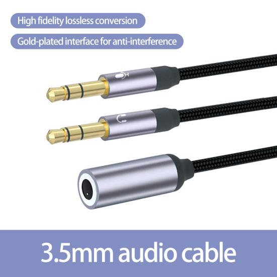 Headphone Splitter 2 in 1 High Fidelity Lossless Nylon-Braided Dual 3.5mm Male Microphone Audio to 3.5mm Female Adapter Cable Computer Accessories