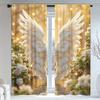 2pcs Gold Angel Wings Print Sheer Polyester Curtains with Rod Pocket – for Living Room   Bedroom   Office & Kitchen Decor