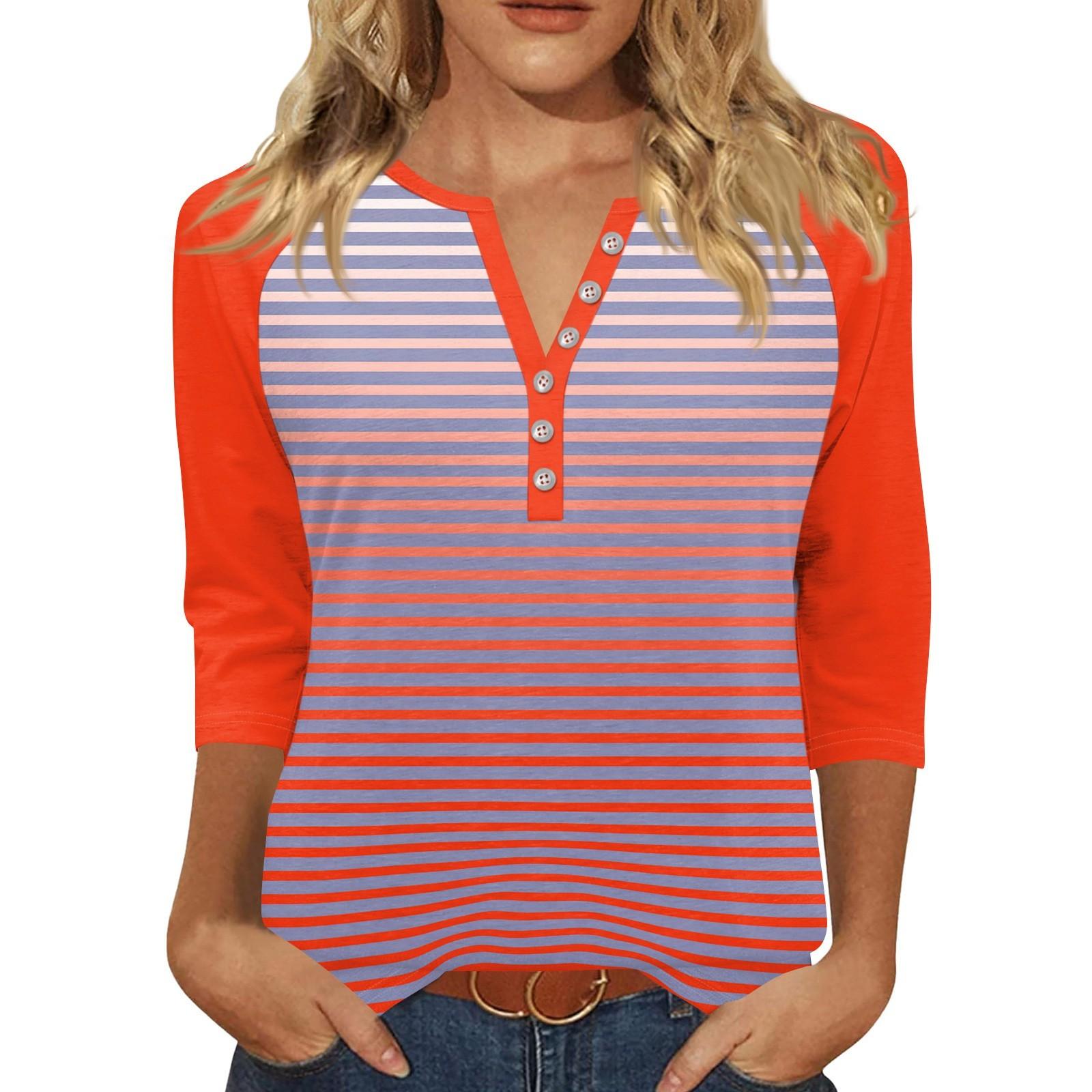 

Жен. Футболка С принтом Пуговицы Рукав 3/4 Повседневные Выходные Мода Классический Классический V-образный вырез Обычный Верх XXL киноварь