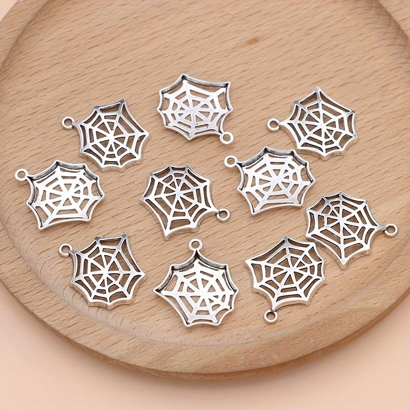 10Pcs Silver Plated Spider Web Charms Pendant For Jewelry Making Bracelet Necklace Diy Halloween Accessories