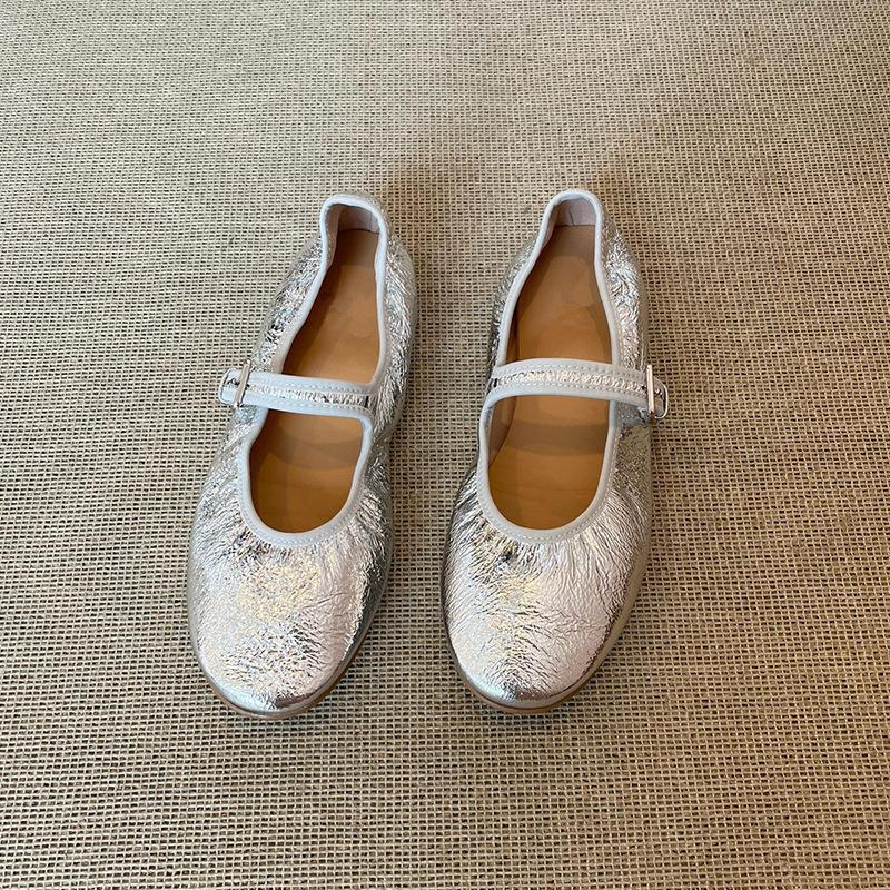 

Версия из овчины~ нишевый ретро золотой ремень с надписью туфли Мэри Джейн женские туфли на плоской подошве с мелким вырезом балетки женские 40 серебряный