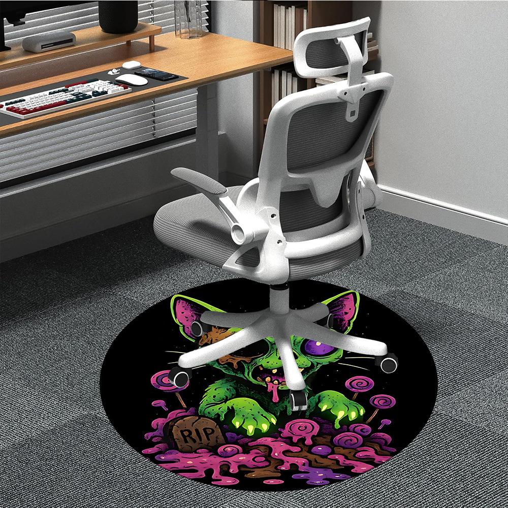 1pc Zombie Cat Office Round Area Rug, Under Office Chairs Bedroom Living Room Home Decor, Room Deco