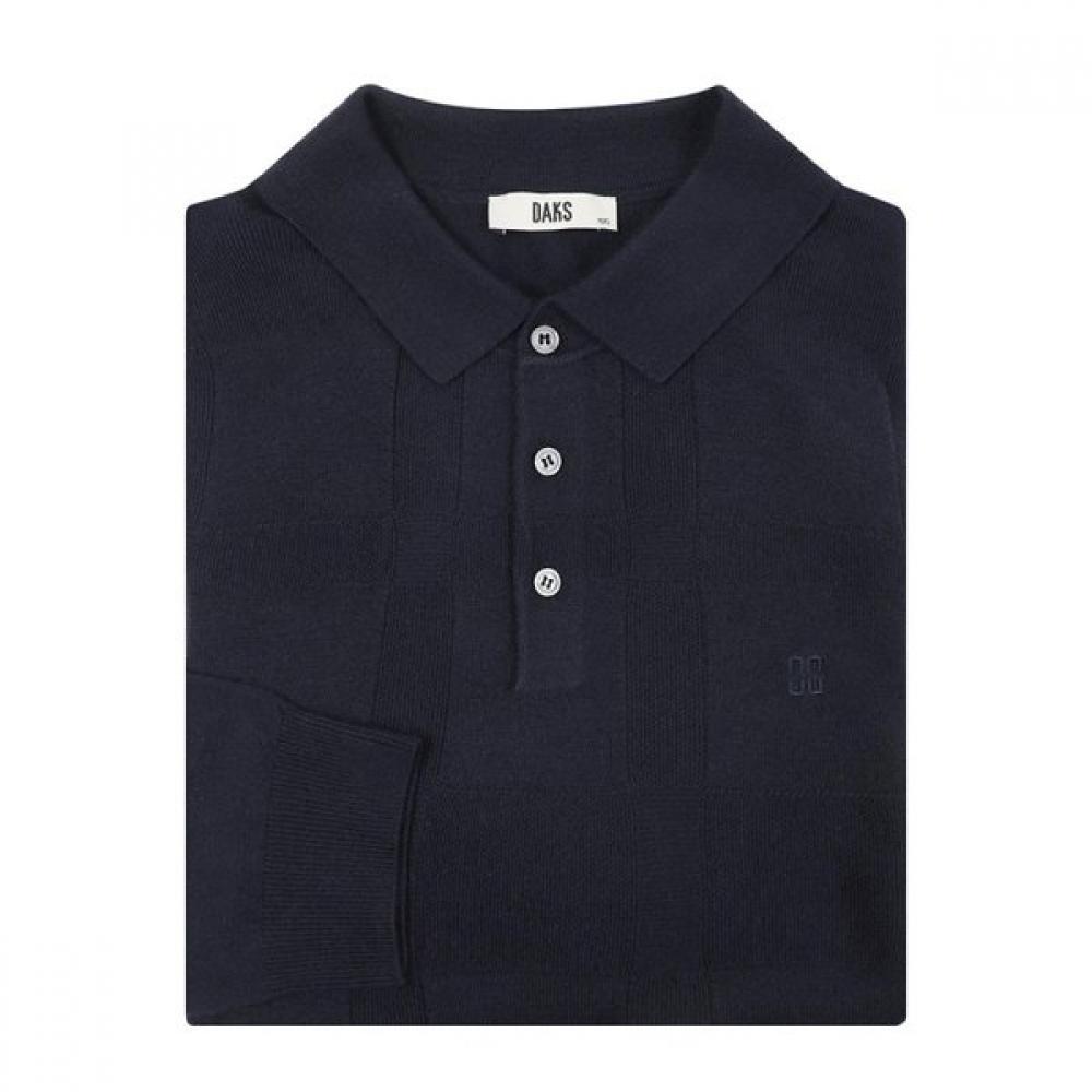 DakS Men S Wool Blend Mixed Structure Big Check Collar Knit dmp1Swtl201n1 