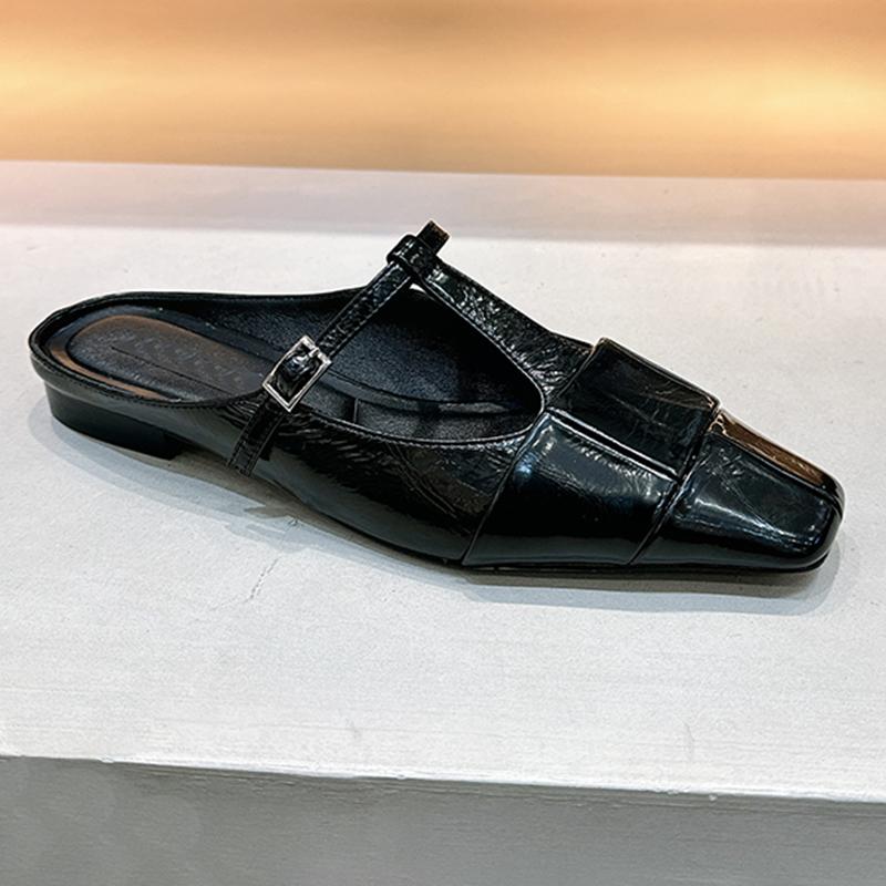 

Женские балетки с квадратным носком, тапочки, мюли с ремешком, модная повседневная обувь, женские трендовые сандалии, лето 2025, бренд Zapatos Mujer 40 чёрный