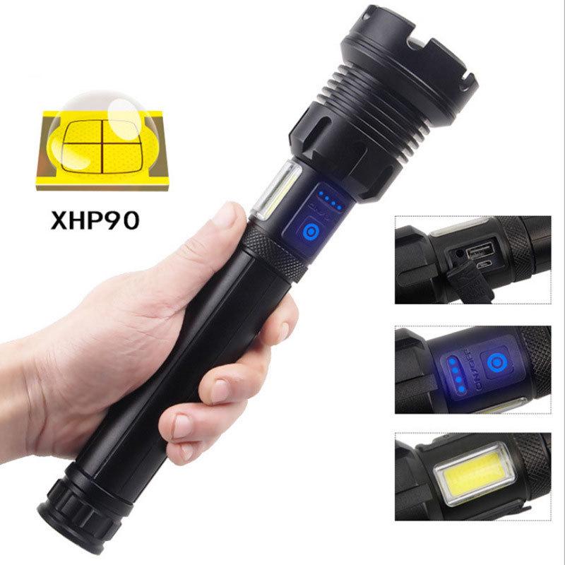 XHP90 Explosion-Proof Rechargeable LED Flashlight: Super Bright, Waterproof, Telescopic Zoom, Aluminum Alloy, Handheld Light for Outdoor Use.