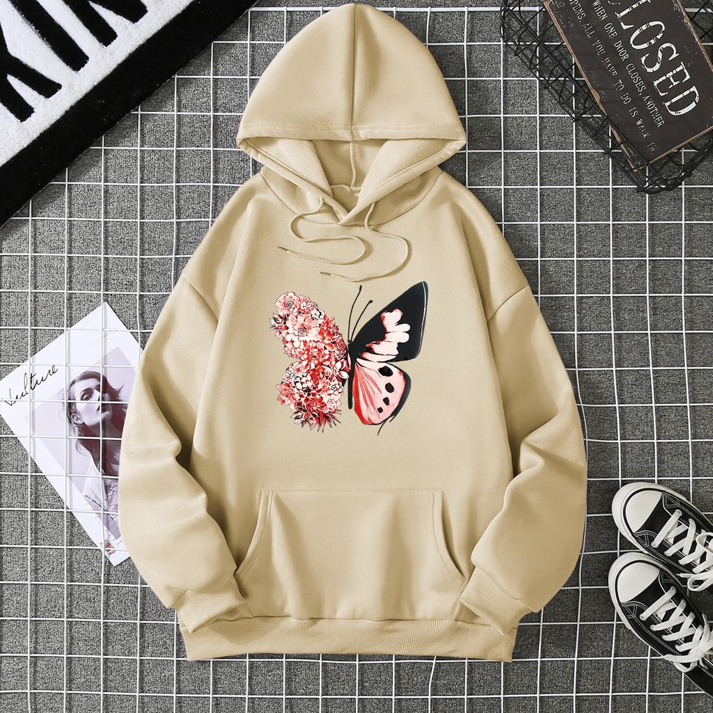Winter Women's Hoodie Solid Color Print Unisex style Double Pockets Sweatshirts Outerwear Women's Clothing