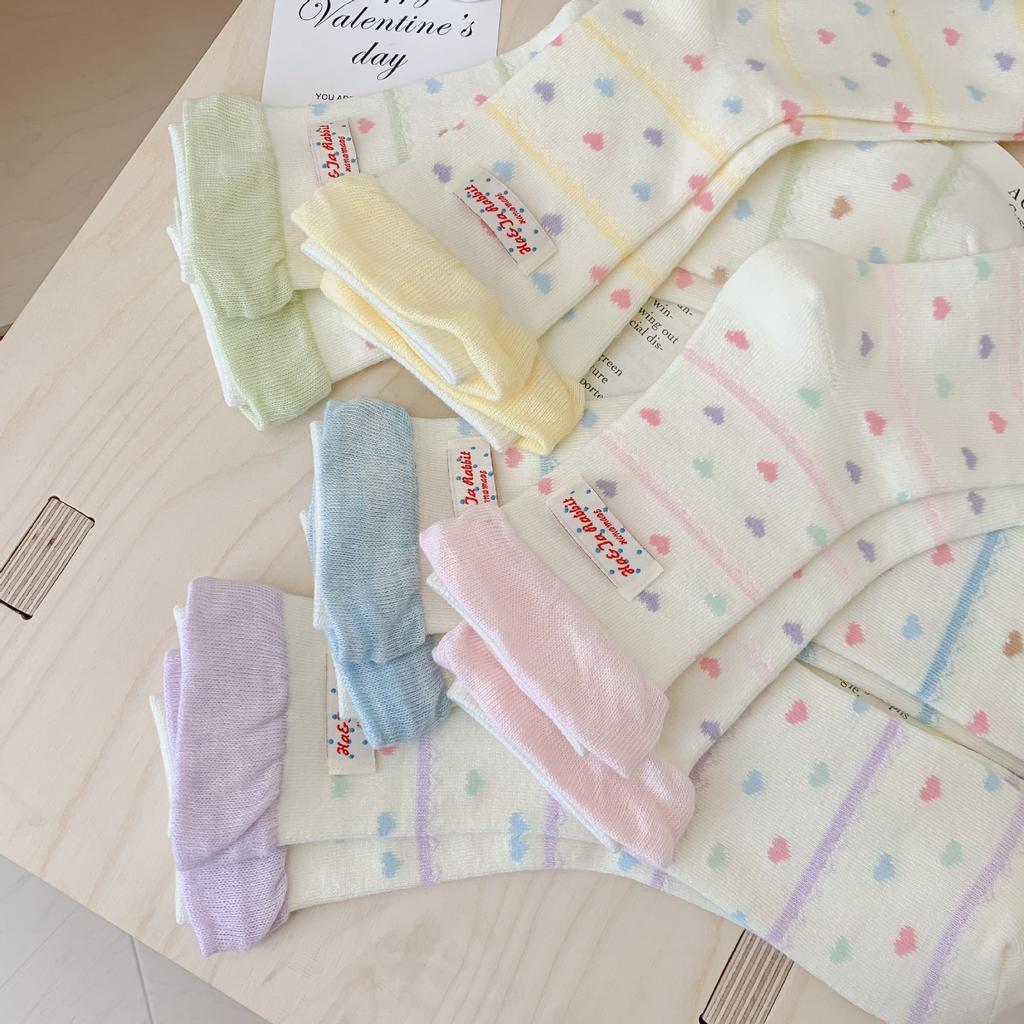 Sweet Color Love Socks Women'S Striped Breathable Stack Socks Macaron Cloth Label Socks