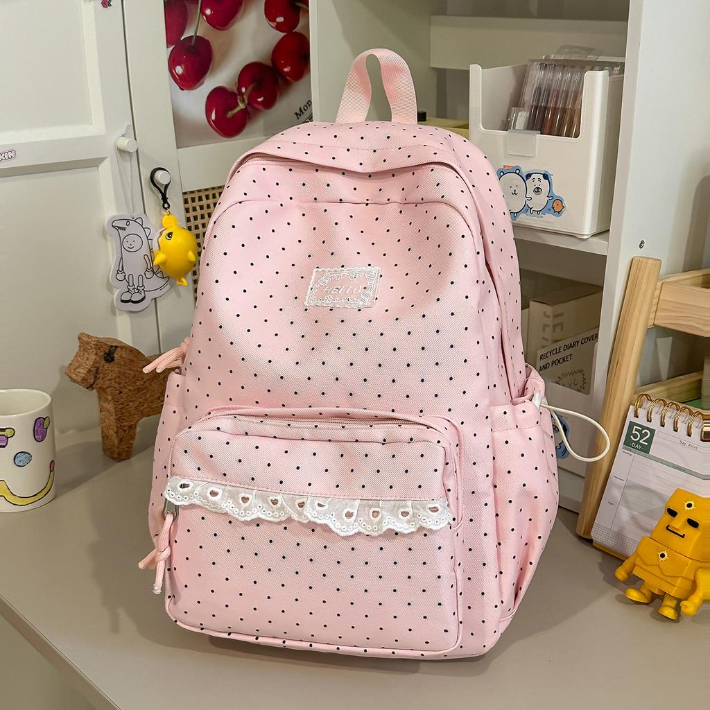 Školní batoh Korejská verze ins vysokoškolský styl puntíkovaný vysoká hodnota batoh pro studenta střední školy sladká krajka měkký dívčí styl cestovní batoh