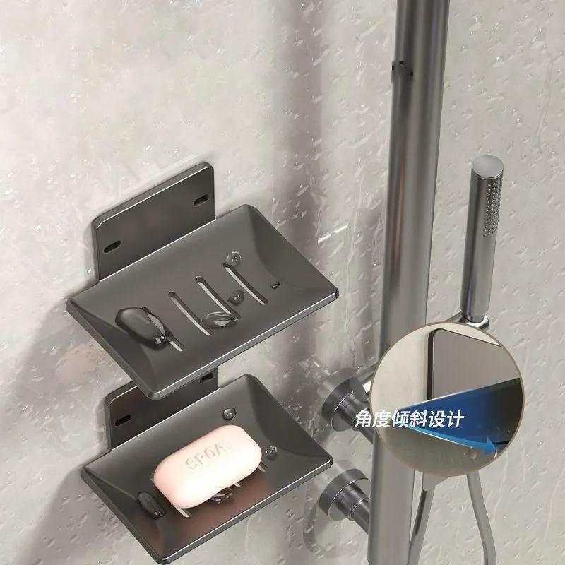 Bathroom Aluminum Alloy Soap Dish Free-Punching Wall Mounted Soap Sponge Holder Organizer Accessories Kitchen Soap Holder