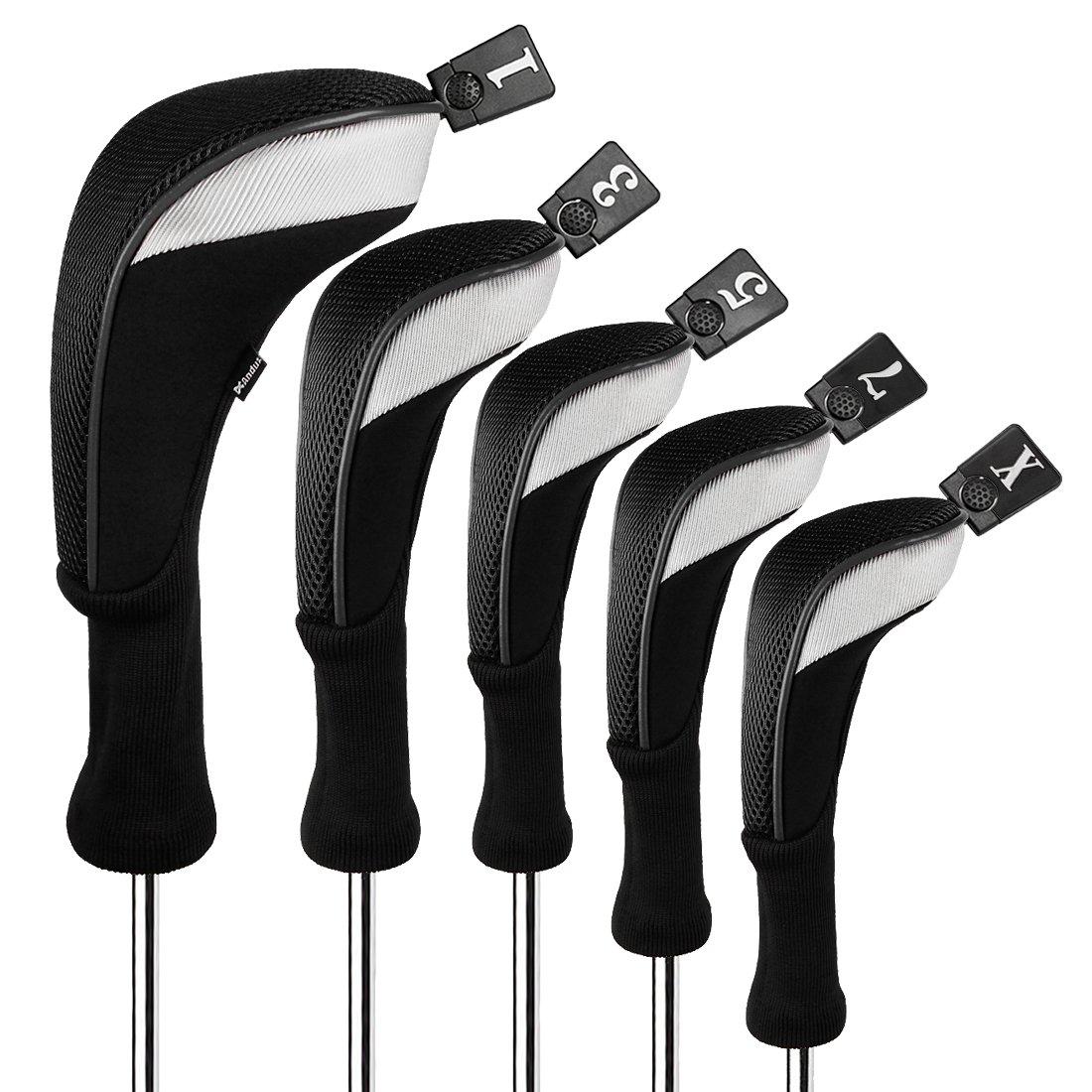 

Andux Golf Wood Driver Headcovers, Long Neck, Set of 5, Compatible with 460cc Golf Clubs, MT/MG34 (Black)