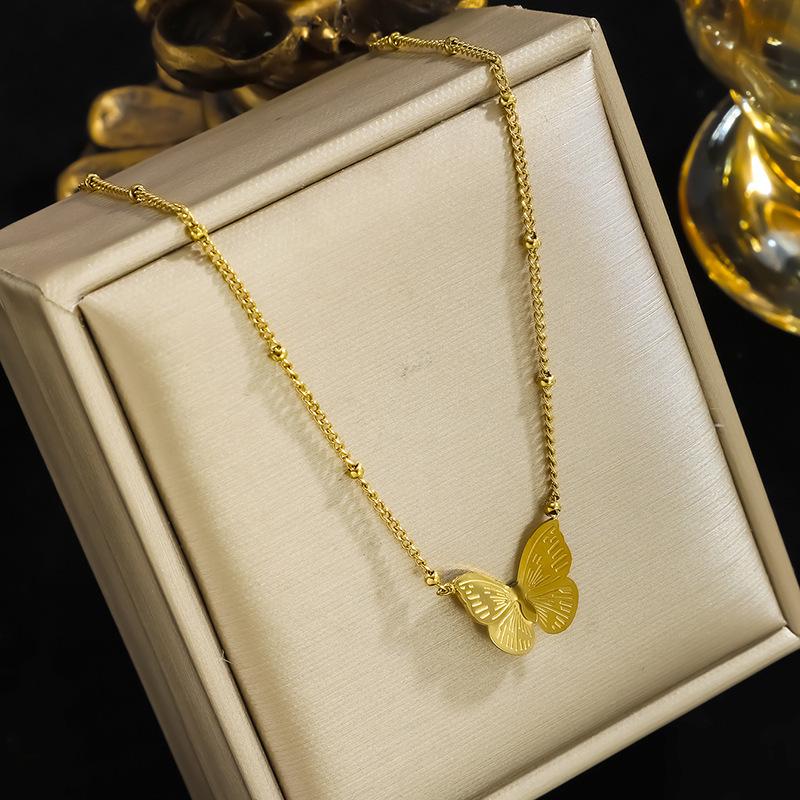 Korean Style Geometric Butterfly Necklace - Titanium Steel Clavicle Chain for Women