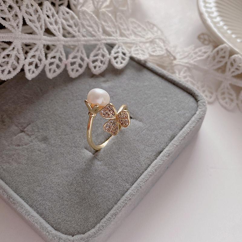 Ring natural freshwater pearl ring light luxury niche design open ring ins style simple small hand jewelry