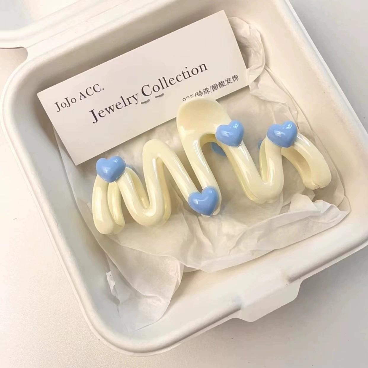 

10,5 см Синий Сердце Волнообразный Зажим для волос Кремового цвета Клипсы для женщин Милый Симпатичный Необычный Зажим-акула Большой Зажим для хвостика Заколки