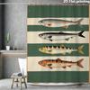 Vintage Fisch Illustration Duschvorhang Nautische Streifen Wissenschaftliches Diagramm Meeresleben Badezimmer Dekor Wasserdicht Retro Bad