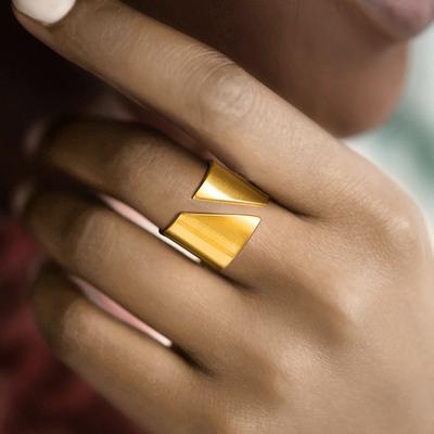Chic Geometric 15MM Stainless Steel Gold Color Rings for Women, Girls Birthday Party Statement Gift To Her Metal Jewelry
