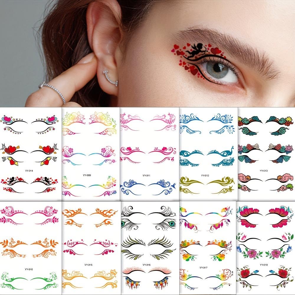 Vibrant Waterproof Eyeshadow Tattoo Stickers for Women Floral and Foliage Designs Perfect for Valentine's Day Halloween Christmas Stage Shows