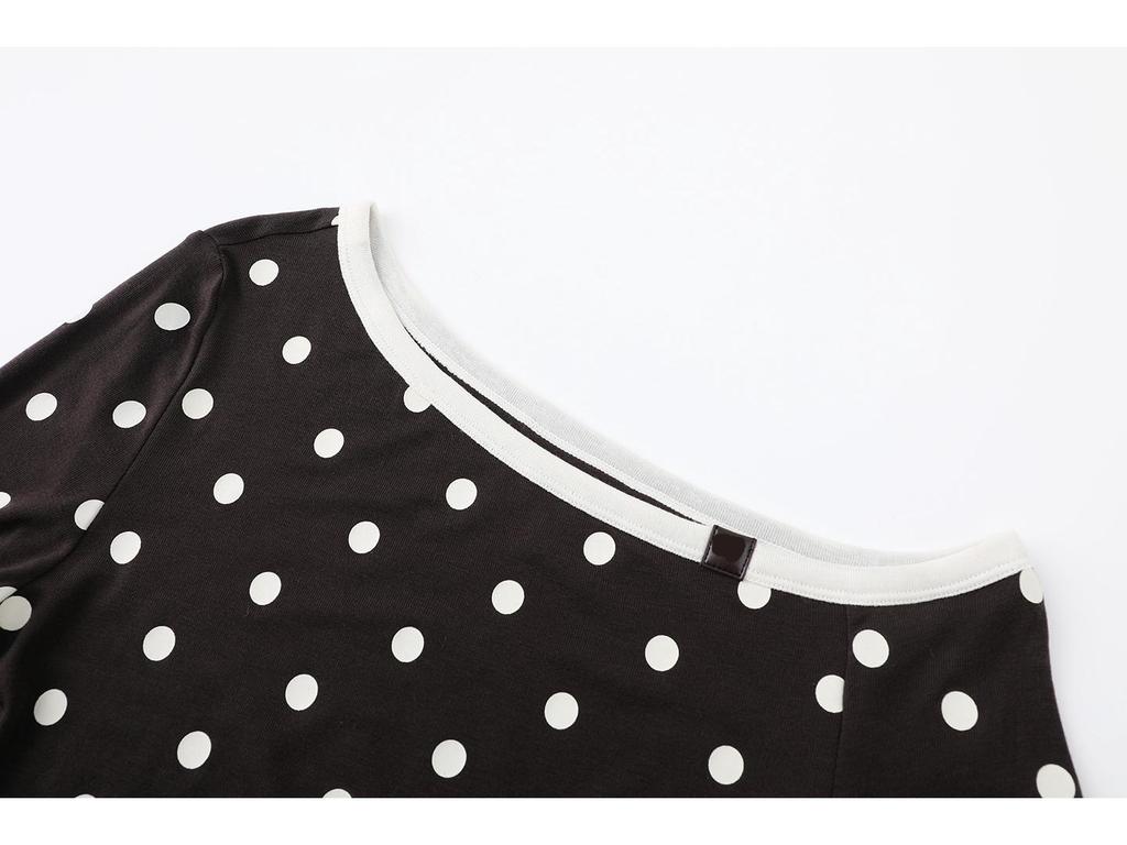 Spring 2026 Retro Polka Dot Off-the-Shoulder Long Sleeve Designer Top