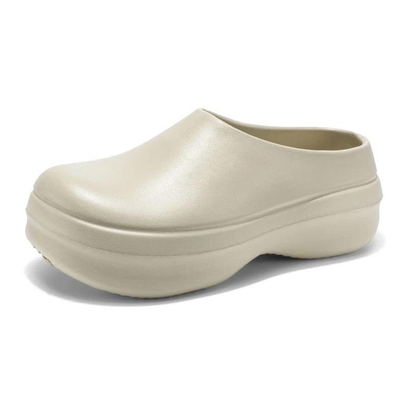 Thick Soles Platform Half Shoes For Men Women Rubber Slippers Garden Chef Shoes Waterproof Closed Toe Kitchen Restaurant Working