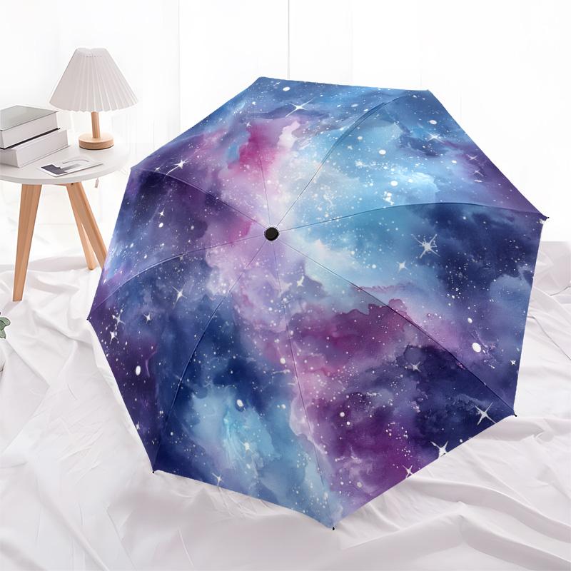 Starry Sky Puzzle Pattern, Automatic Folding Umbrella, Portable and Foldable Design, 8 Ribs, a Christmas or Birthday Gift.