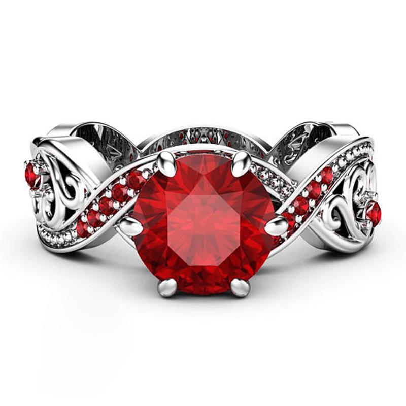 Luxus Damen Weißgoldring, Roter Korund Zirkon Mikro-Inlay Ring Schmuck.