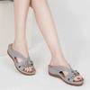 Large Size Summer Retro Flower Slope Heel Cool Slippers Women's Casual Beach Fish Mouth Slippers