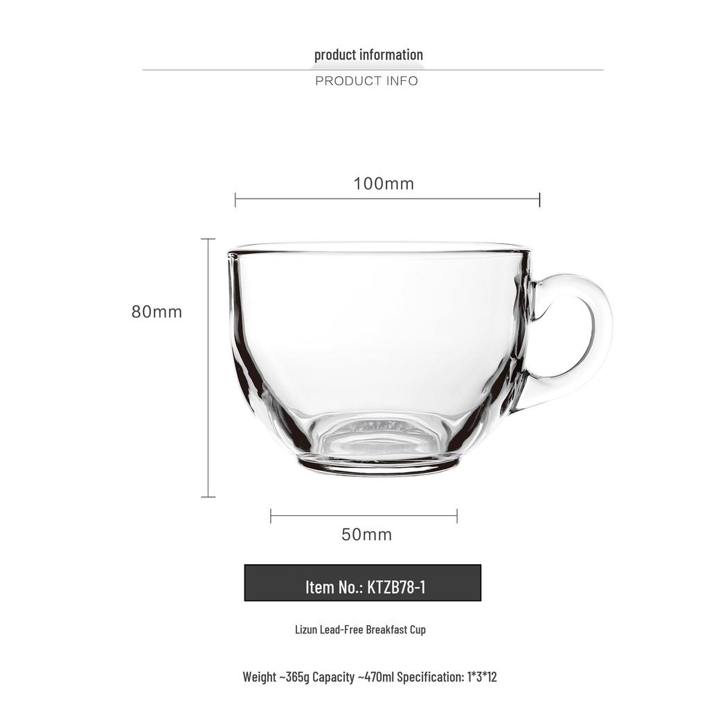 Heat-Resistant Large Capacity Tempered Glass Cup for Milk, Breakfast, Water, or Whiskey—Microwave Safe.
