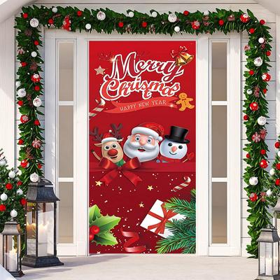Christmas Door Stickers Decoration Outdoor Tapestry Merry Christmas Banner for Home Party