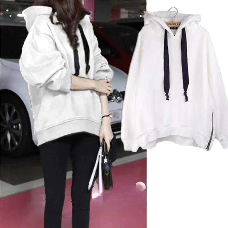 Женский осенне-зимний свободный свитер с капюшоном, большой размер, бархатный толстый свитер, пальто средней длины 4XL белый